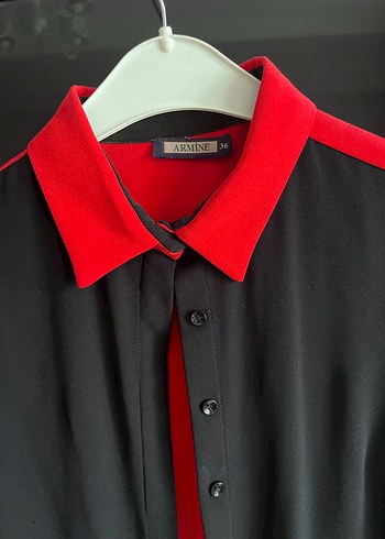 Kırmızı Siyah Uzun Kollu Kadın Gömlek - Görsel 2