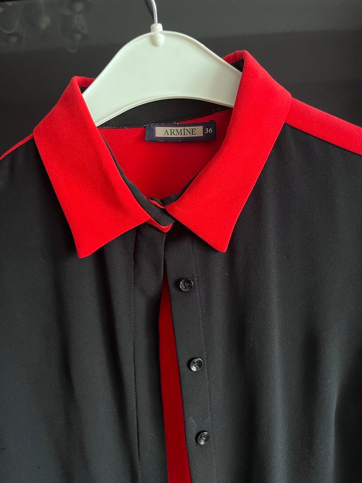 Kırmızı Siyah Uzun Kollu Kadın Gömlek - Görsel 2