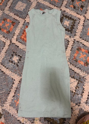 Su yeşili Mini Yüksek Yakalı Kolsuz Elbise - Görsel 2