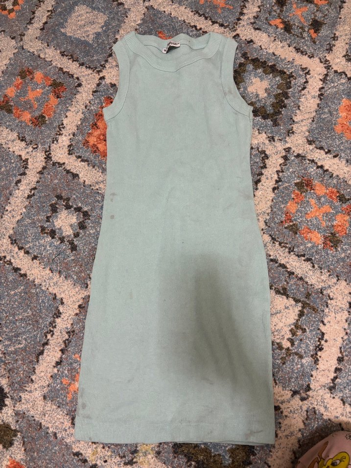 Su yeşili Mini Yüksek Yakalı Kolsuz Elbise - Görsel 2