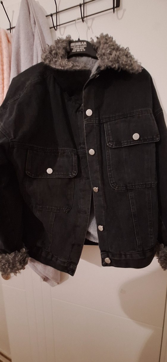 Düğmeli gri kot  içi kürklü kadın ceket çok kalin - Görsel 4