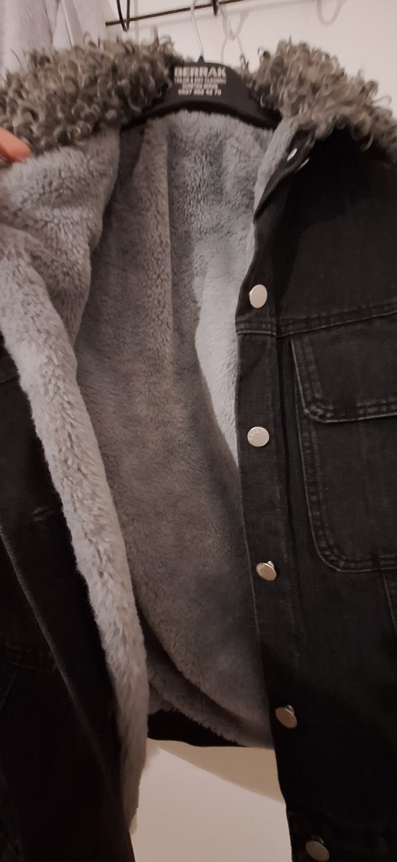 Düğmeli gri kot  içi kürklü kadın ceket çok kalin - Görsel 2