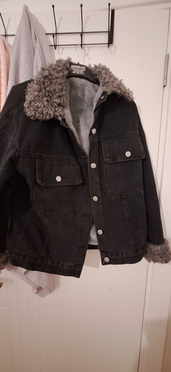 Düğmeli gri kot  içi kürklü kadın ceket çok kalin - Görsel 5