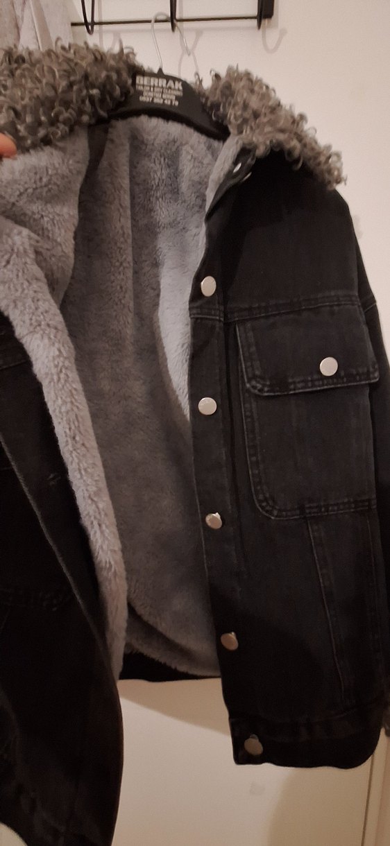 Düğmeli gri kot  içi kürklü kadın ceket çok kalin - Görsel 3