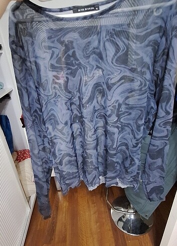 xl Beden mavi Renk Tül bluz transparan