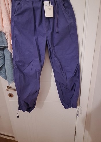 Mor Kemerli Kesim Kadın Keten paraşüt Pantolon - Görsel 2