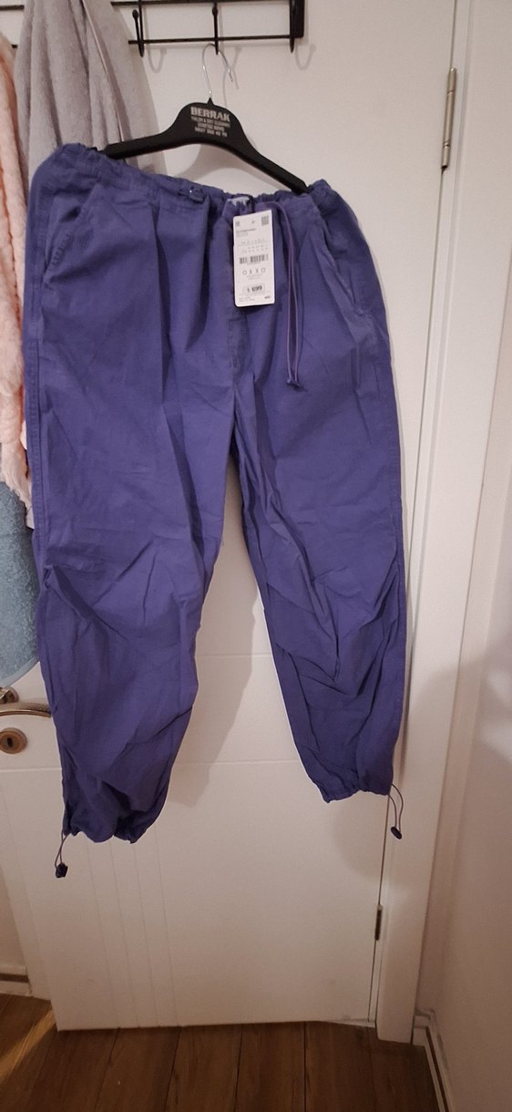 Mor Kemerli Kesim Kadın Keten paraşüt Pantolon - Görsel 5