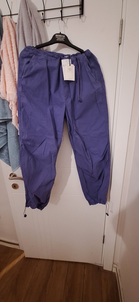 Mor Kemerli Kesim Kadın Keten paraşüt Pantolon - Görsel 3