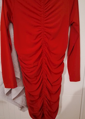 Kırmızı Drapeli Uzun Kollu on arka buzgulu elbise - Görsel 3