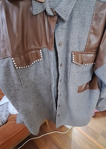 Düğmeli Deri Detaylı Kadın Ceket - Görsel 4