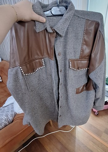 Düğmeli Deri Detaylı Kadın Ceket - Görsel 5