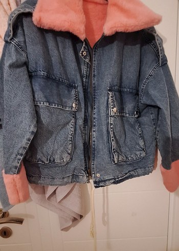 Pembe Kürklü Kadın Kot mont - Görsel 2