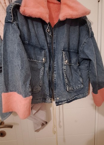 Pembe Kürklü Kadın Kot mont - Görsel 3