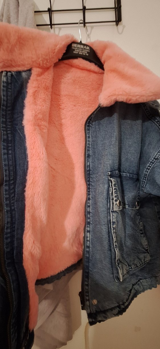 Pembe Kürklü Kadın Kot mont - Görsel 4