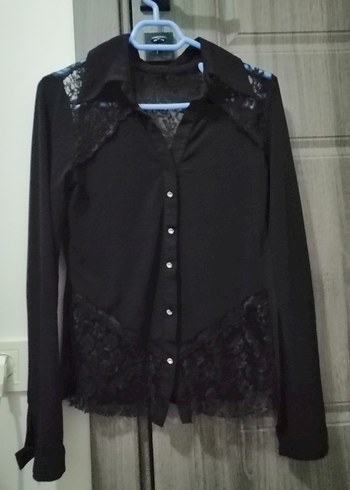 Dantel Detaylı Siyah Gotik Kadın Gömlek - Görsel 3
