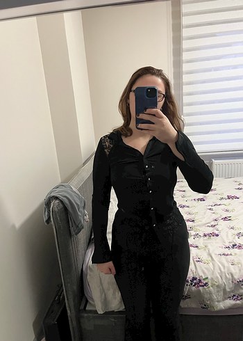 Dantel Detaylı Siyah Gotik Kadın Gömlek - Görsel 4