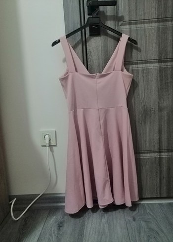 Pembe V Yaka Midi Kadın Elbise - Görsel 2