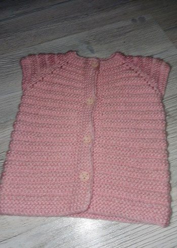 Kız Çocuk Pembe Kolsuz Triko Süveter - Görsel 2