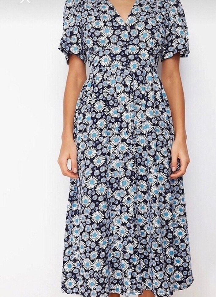 Mavi Çiçek Desenli Bohem Uzun Elbise - Görsel 2