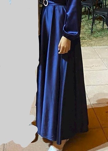 Abiye Kadın Lacivert Uzun Drapeli Elbise