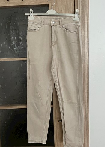 Bej Kadın Midi Boy Denim Pantolon