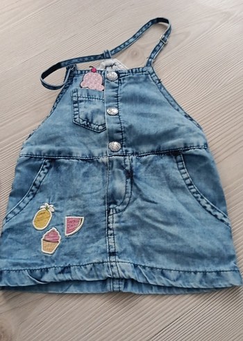 Nakışlı Mavi Kız Denim Elbise