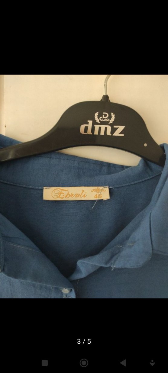 Mavi yumuşacık Düğmeli Uzun Kollu Gömlek Elbise - Görsel 3