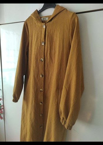 Düğmeli Uzun hardal renk trenc - Görsel 5