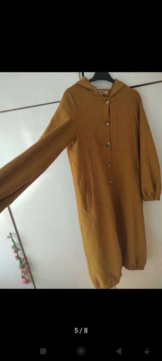 Düğmeli Uzun hardal renk trenc - Görsel 2