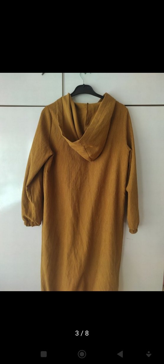 Düğmeli Uzun hardal renk trenc - Görsel 4