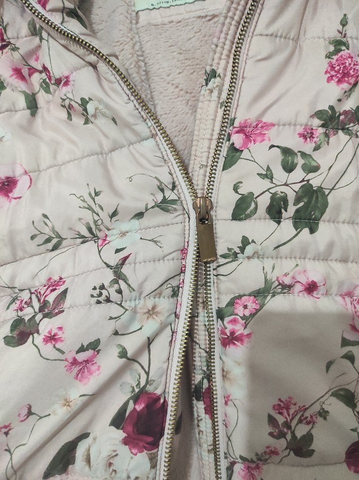 Çiçek Desenli Kürklü Kız Çocuk Mont - Görsel 5