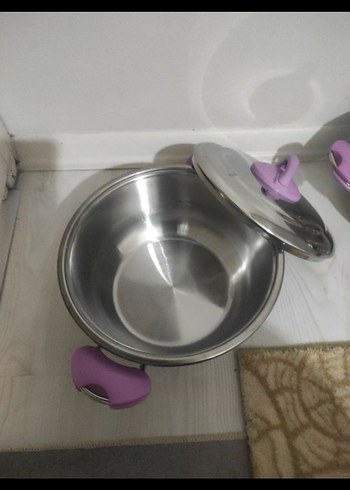 Mor Saplı Parlak Paslanmaz Çelik Tencere Seti - Görsel 5