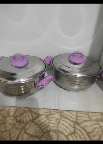 Mor Saplı Parlak Paslanmaz Çelik Tencere Seti - Görsel 2