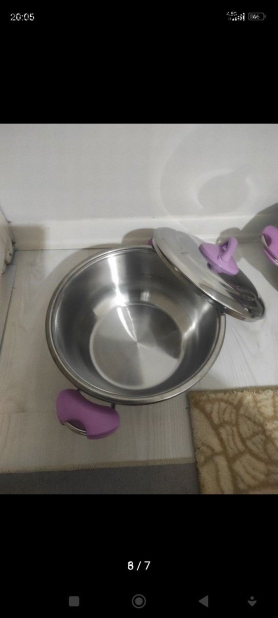 Mor Saplı Parlak Paslanmaz Çelik Tencere Seti - Görsel 5