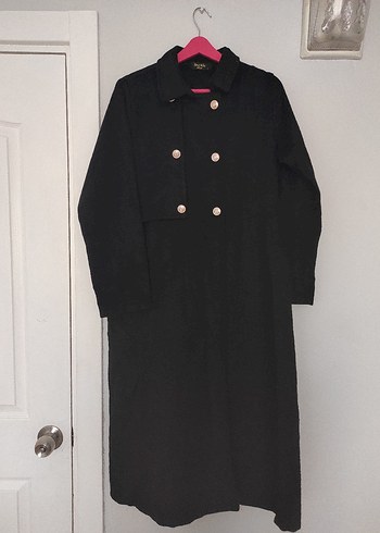 Siyah Kadın Uzun Düğmeli kaşe kaban - Görsel 4