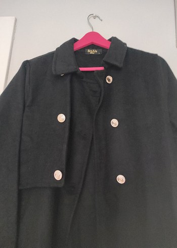 Siyah Kadın Uzun Düğmeli kaşe kaban - Görsel 6