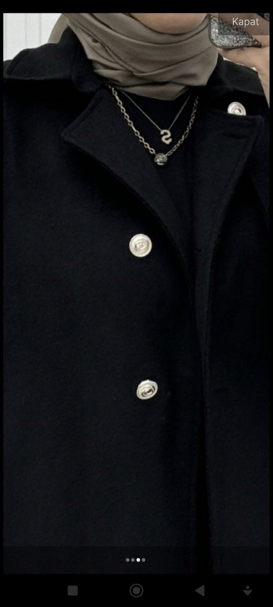 Siyah Kadın Uzun Düğmeli kaşe kaban - Görsel 3