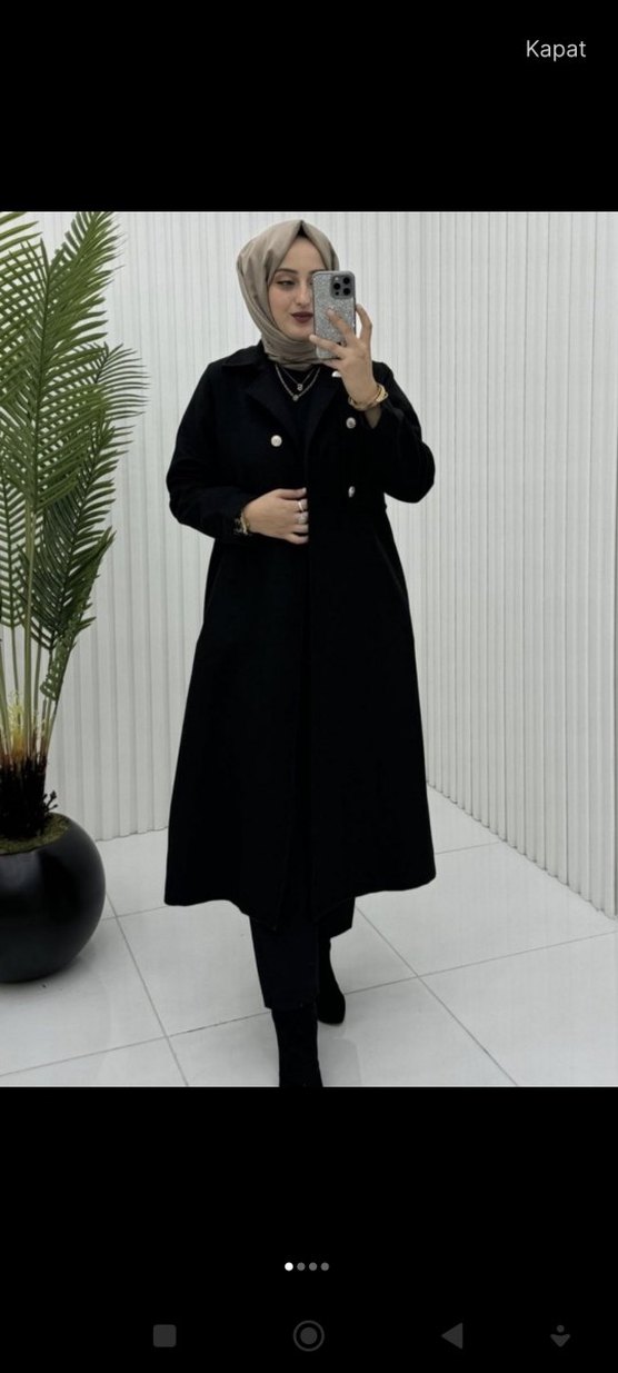 Siyah Kadın Uzun Düğmeli kaşe kaban - Görsel 2