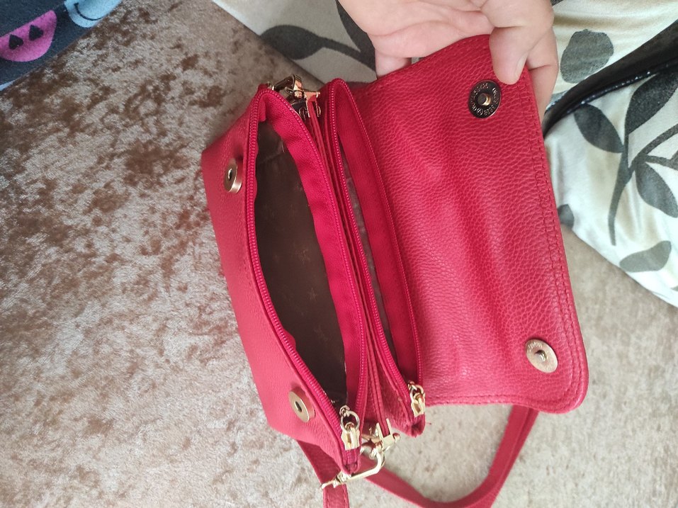 kırmızı Deri Kadın Çanta - Görsel 3