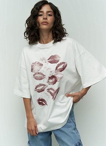 Mai Collection Lips Standart Beden Oversize Tshirt