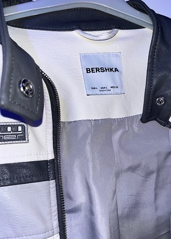 l Beden Gri Beyaz Deri Kadın Spor Ceket