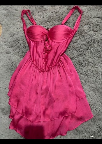 Pembe Parlak Mini Elbise