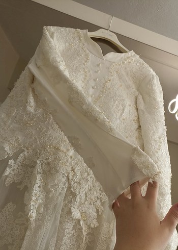 46 Beden Uzun Kollu Beyaz Vintage Prenses Gelinlik