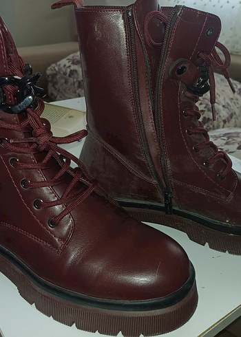 40 Beden bordo Renk Bordo Deri Kadın Biker Botlar