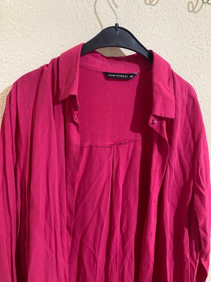 Kadın Uzun Koyu Pembe Salaş Elbise - Görsel 2