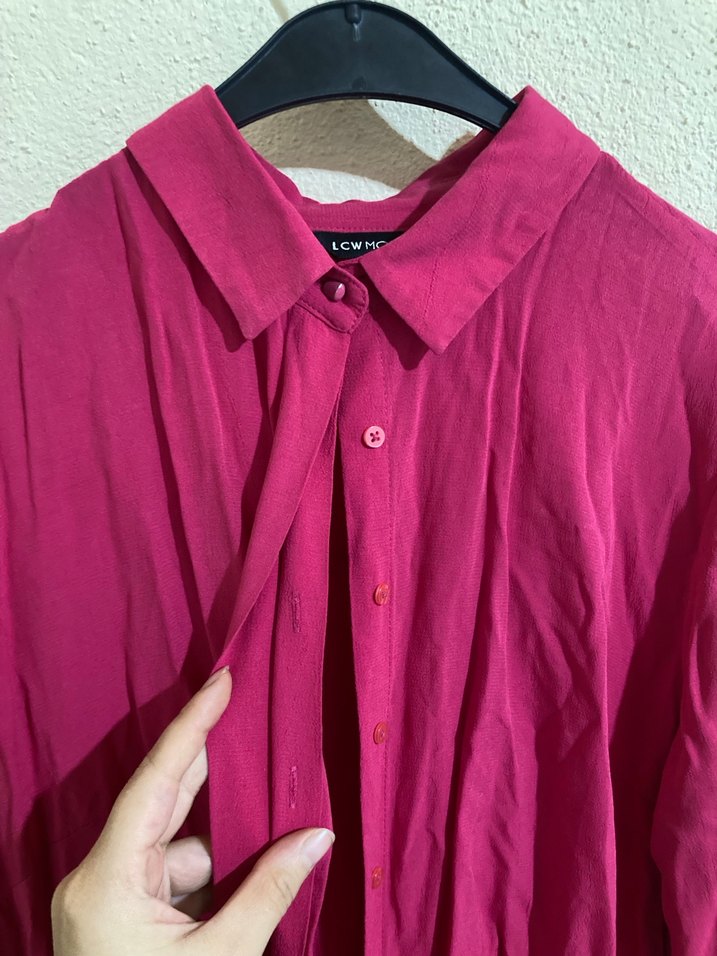 Kadın Uzun Koyu Pembe Salaş Elbise - Görsel 3