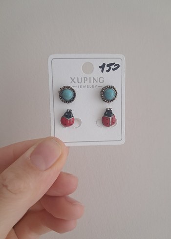 Turkuaz ve Uğur Böceği Minimalist Küpe Seti