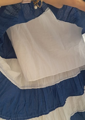 xl Beden Mavi Beyaz Pilili Uzun Pamuklu Etek