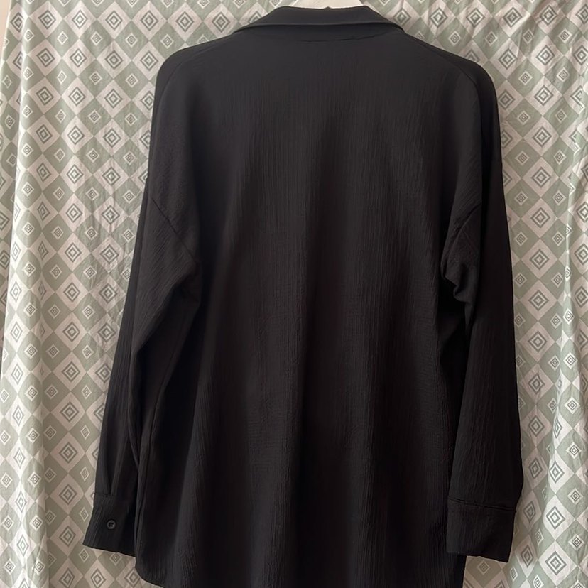 Siyah Keten Uzun Kollu Düğmeli Gömlek alt ust takım - Görsel 3