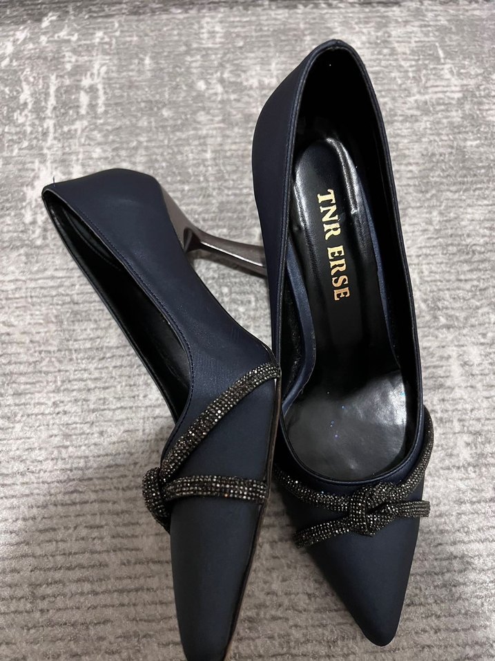 Koyu Mavi Tokalı Stiletto Kadın Topuklu Ayakkabı - Görsel 2